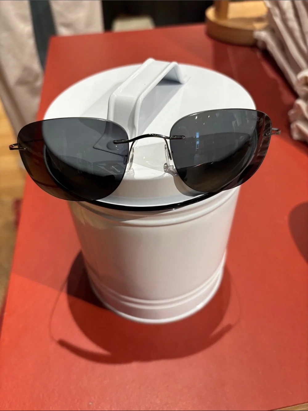 Silhouette Rimless Oval Sunglasses with Case - Black Lenses